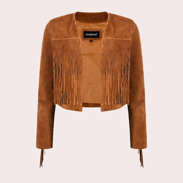 Cropped Leather Fringe Jacket in VAQUERO