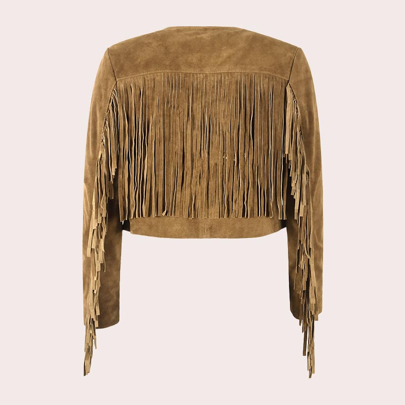 Cropped Leather Fringe Jacket in VAQUERO