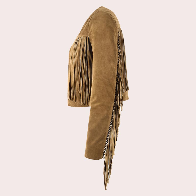 Cropped Leather Fringe Jacket in VAQUERO