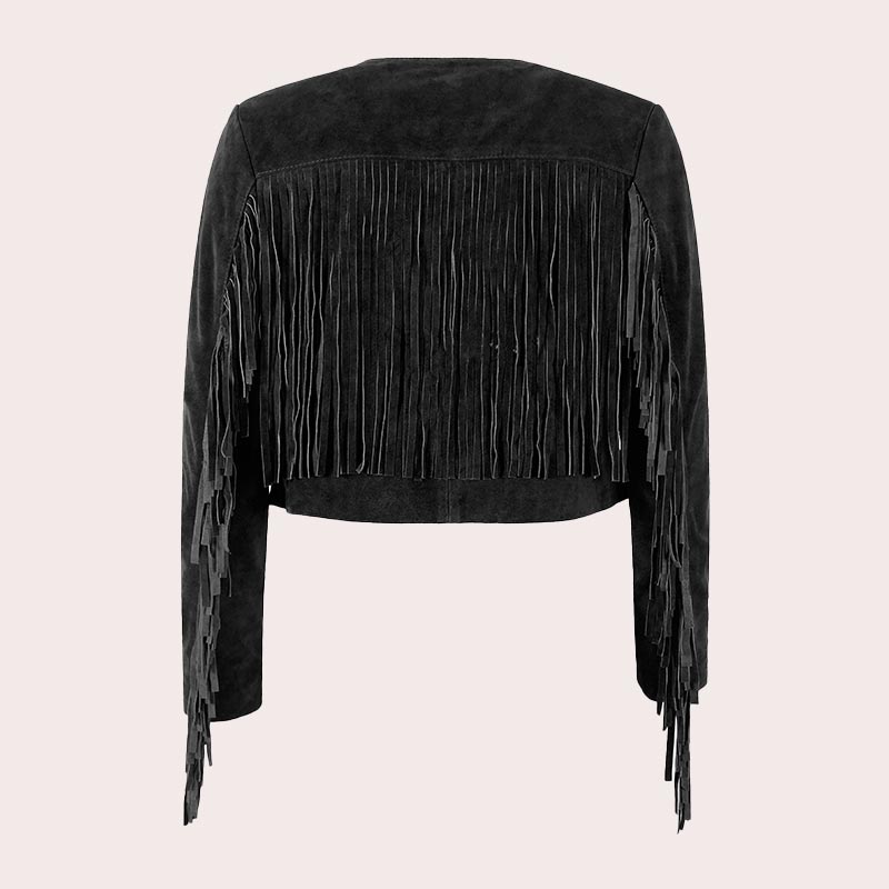 Cropped Leather Fringe Jacket in VAQUERO