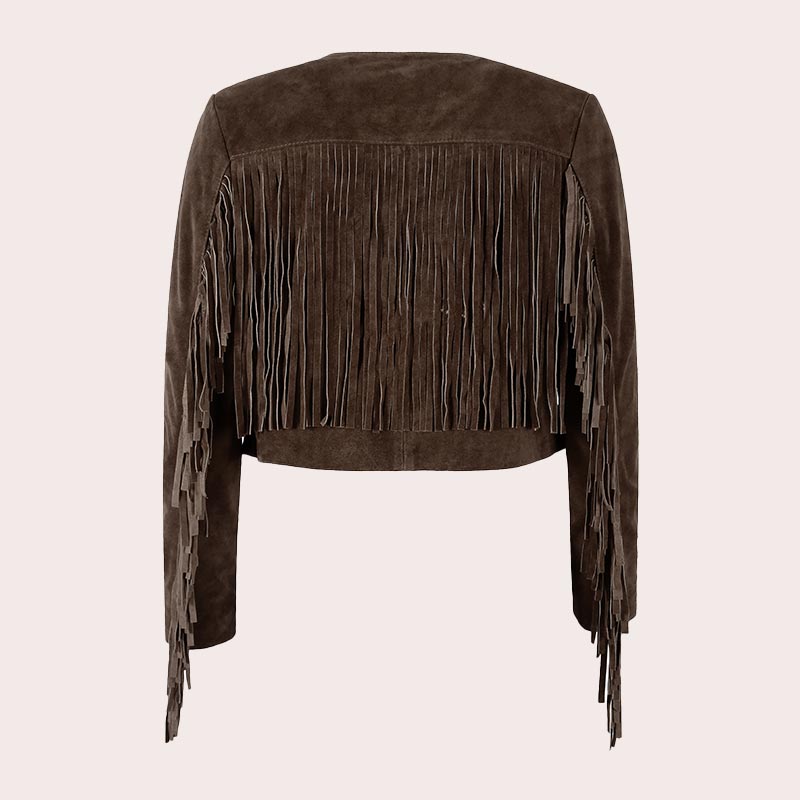Cropped Leather Fringe Jacket in VAQUERO