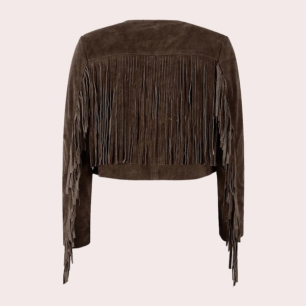 Cropped Leather Fringe Jacket in VAQUERO