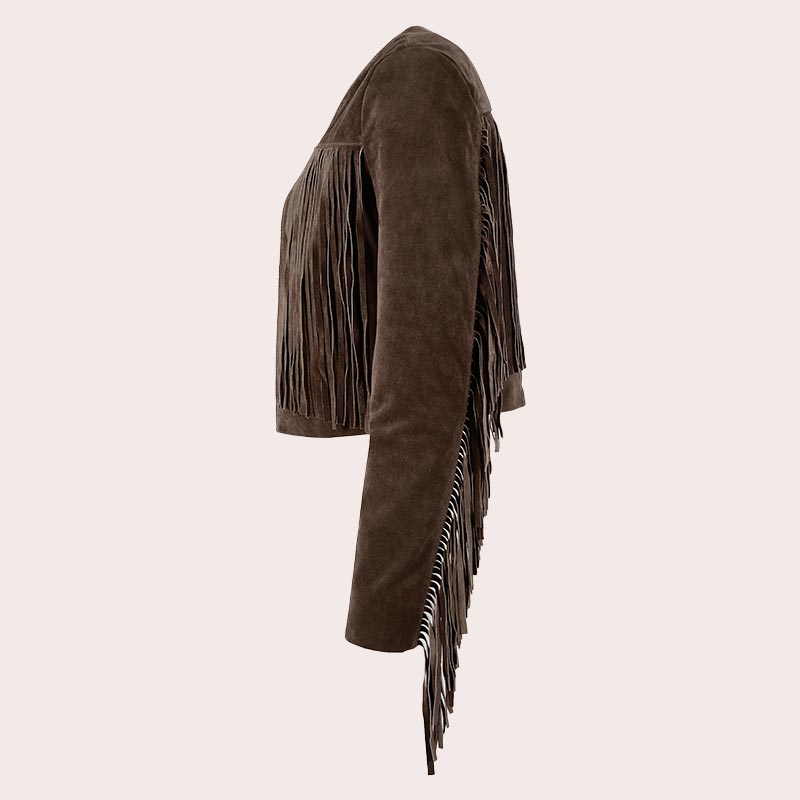 Cropped Leather Fringe Jacket in VAQUERO