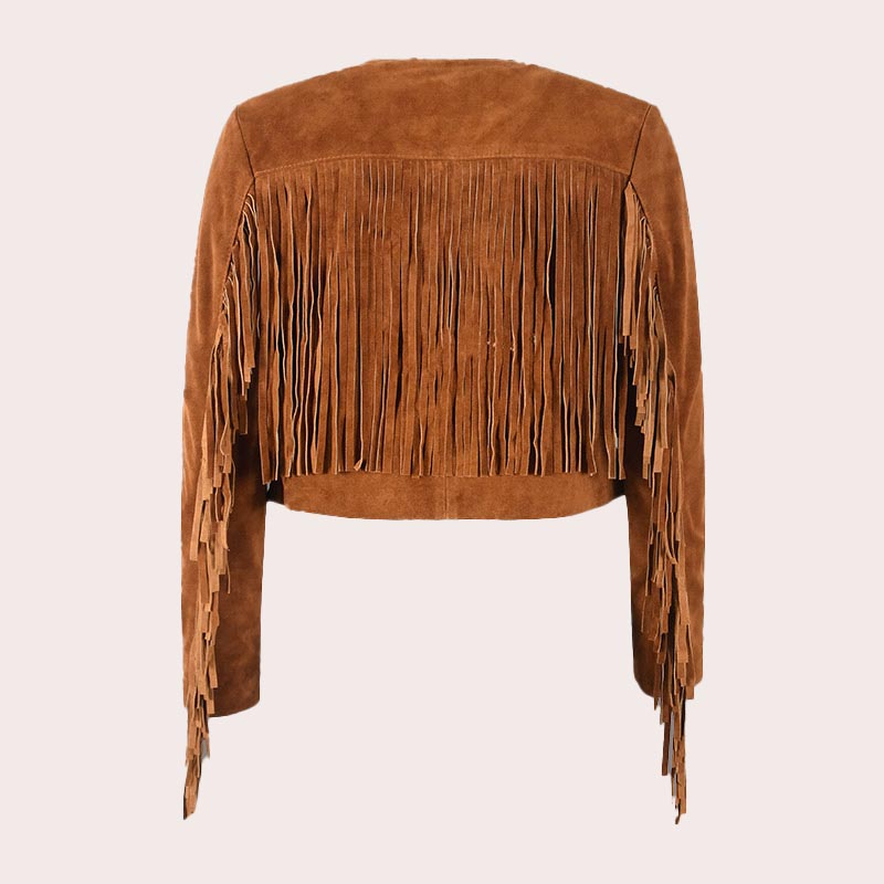 Cropped Leather Fringe Jacket in VAQUERO