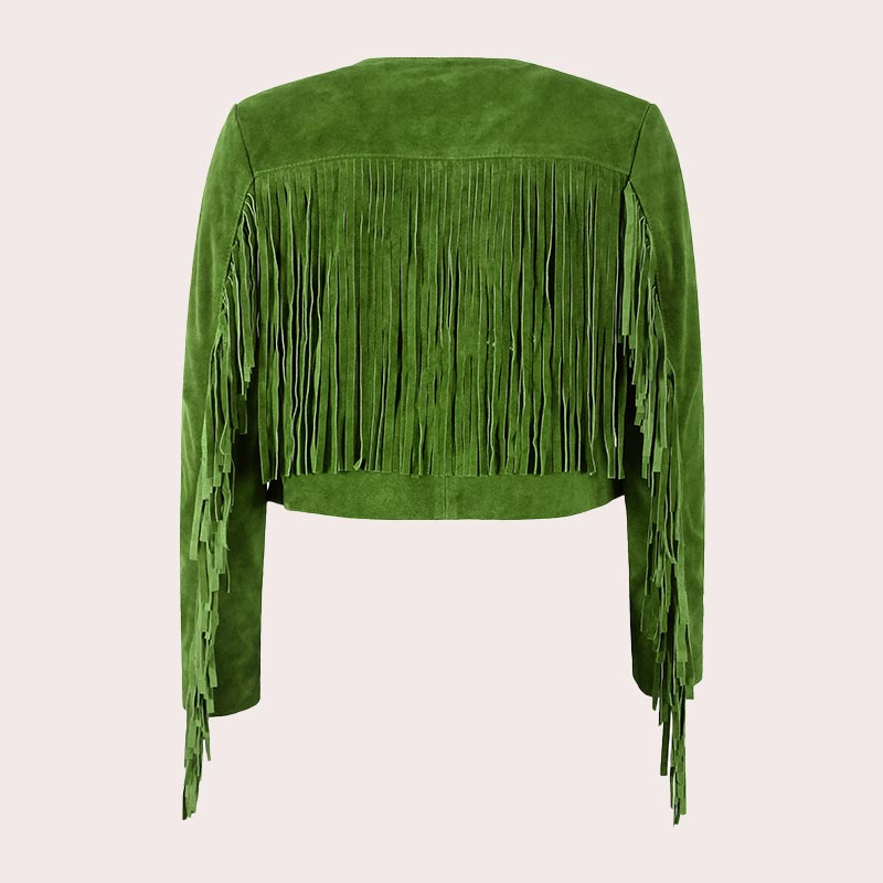 Cropped Leather Fringe Jacket in VAQUERO