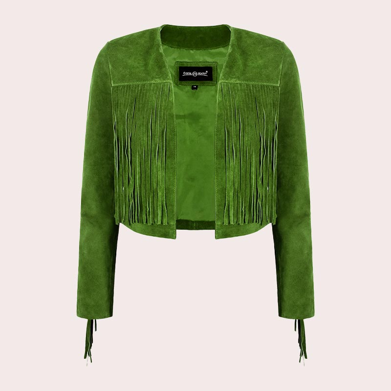 Cropped Leather Fringe Jacket in VAQUERO