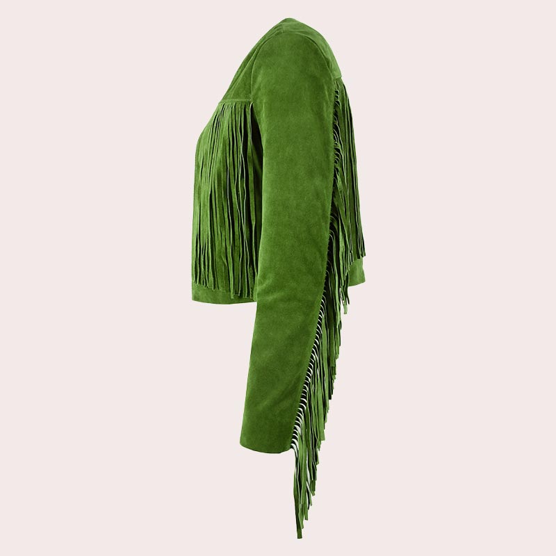 Cropped Leather Fringe Jacket in VAQUERO