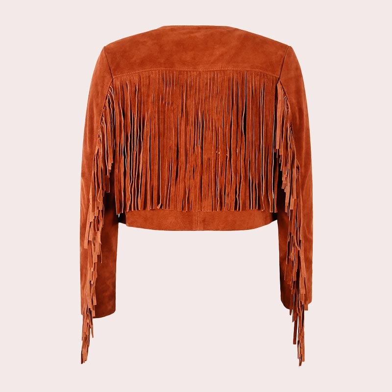 Cropped Leather Fringe Jacket in VAQUERO