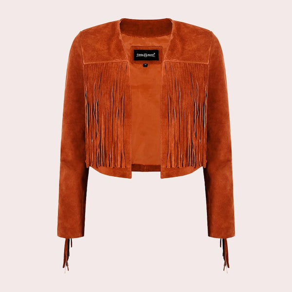 Cropped Leather Fringe Jacket in VAQUERO