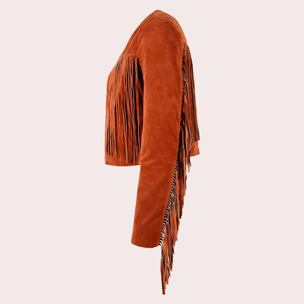 Cropped Leather Fringe Jacket in VAQUERO