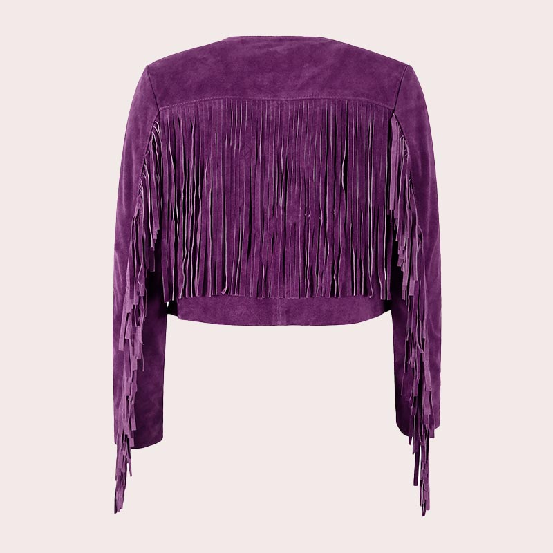Cropped Leather Fringe Jacket in VAQUERO