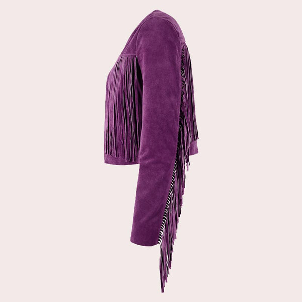 Cropped Leather Fringe Jacket in VAQUERO
