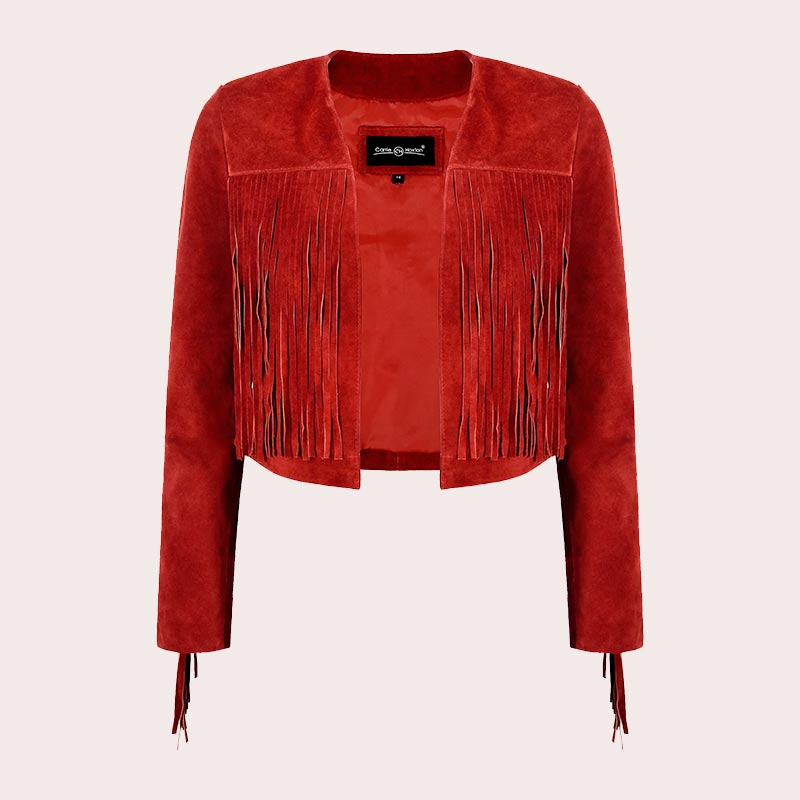 Cropped Leather Fringe Jacket in VAQUERO