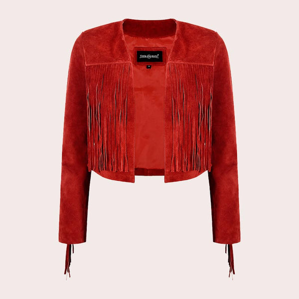 Cropped Leather Fringe Jacket in VAQUERO