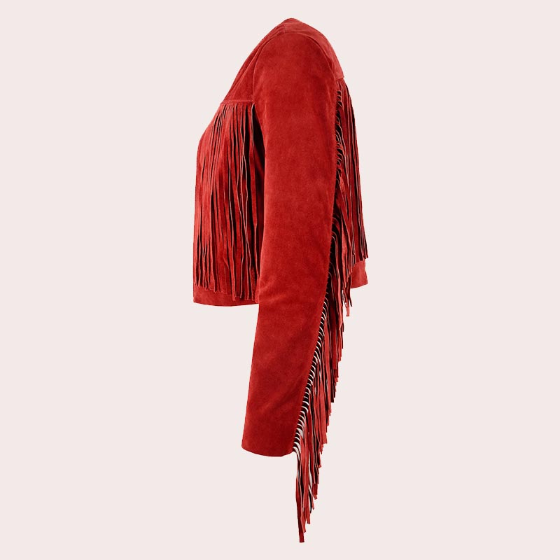 Cropped Leather Fringe Jacket in VAQUERO