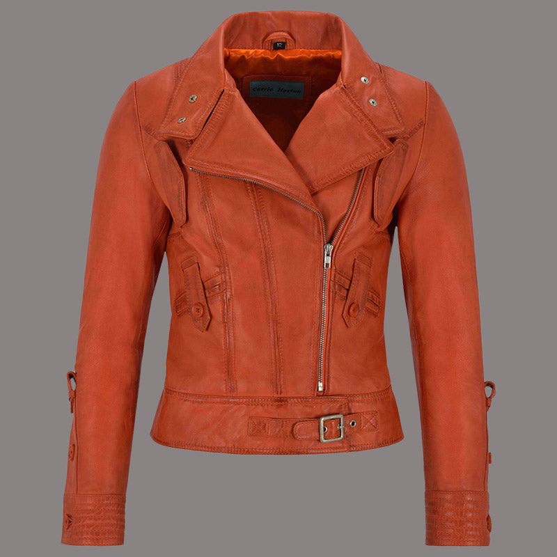 Womens Orange Leather Jacket