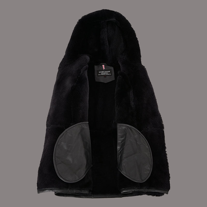 Women Hooded Sheepskin Coat AMBRHIL - Black