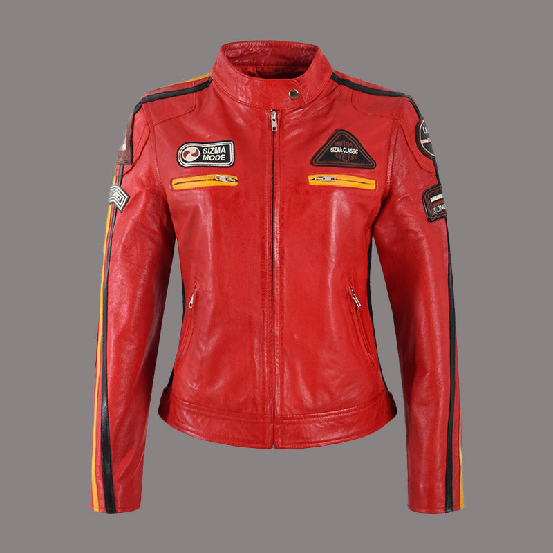 Women Racer Leather Jacket SIZMA