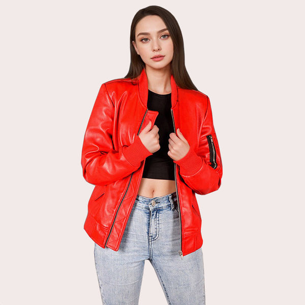 Women Leather Bomber Jacket CLIFTON