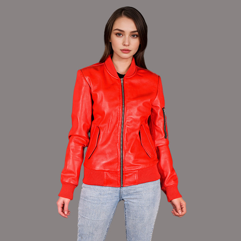 Women Leather Bomber Jacket CLIFTON