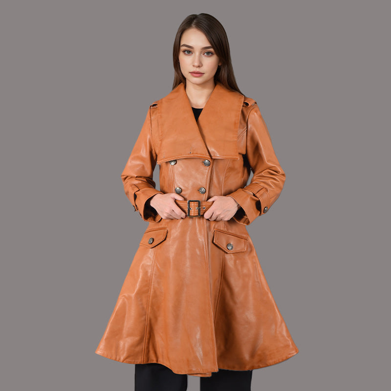 Women's Leather Trench Coat with Belt REGENCY