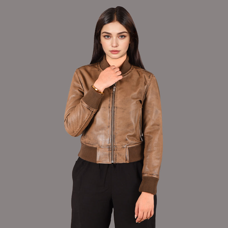 Women Leather Bomber Jacket COVINTON