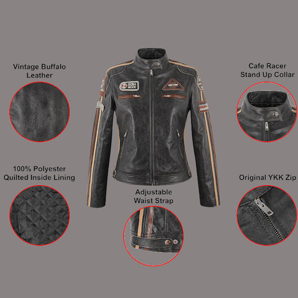 Women Racer Leather Jacket SIZMA