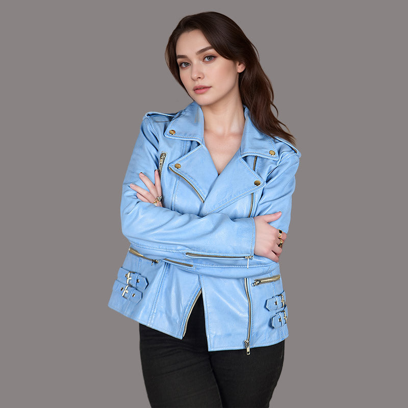 Women's Blue Leather Jacket