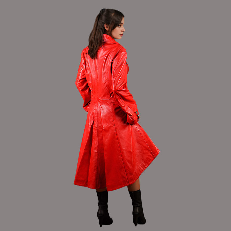 Women Dovetail Long Leather Coat REALM