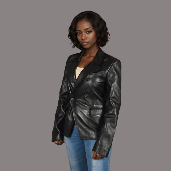 Black Leather Coat for Women