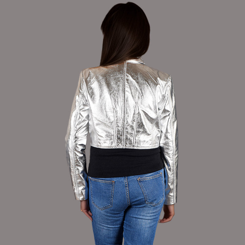 Women Cropped Denim Leather Jacket KIMBERLY