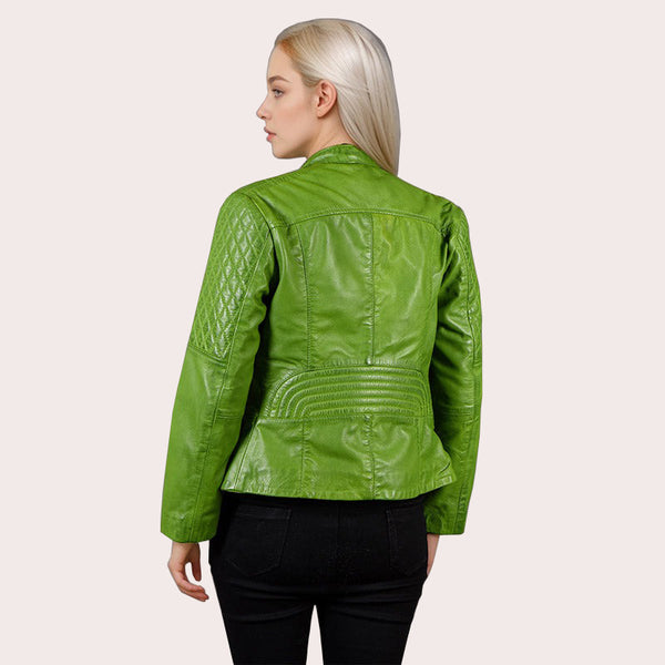 Women Leather Jacket Racer Style KOREWOOD