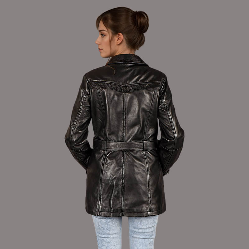 Double Breasted Women's Leather Coat BROOKSIDE