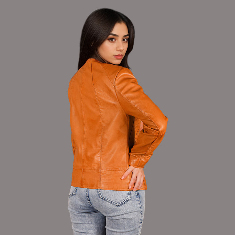 Women Collarless Leather Jacket CARSON