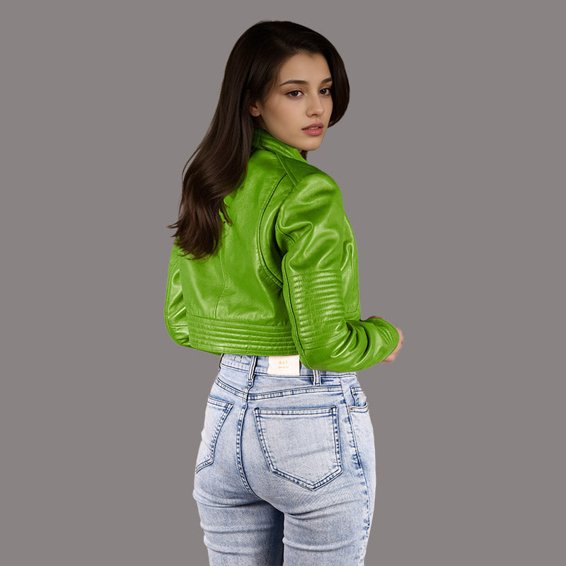 Women Cropped Leather Jacket HARLEE