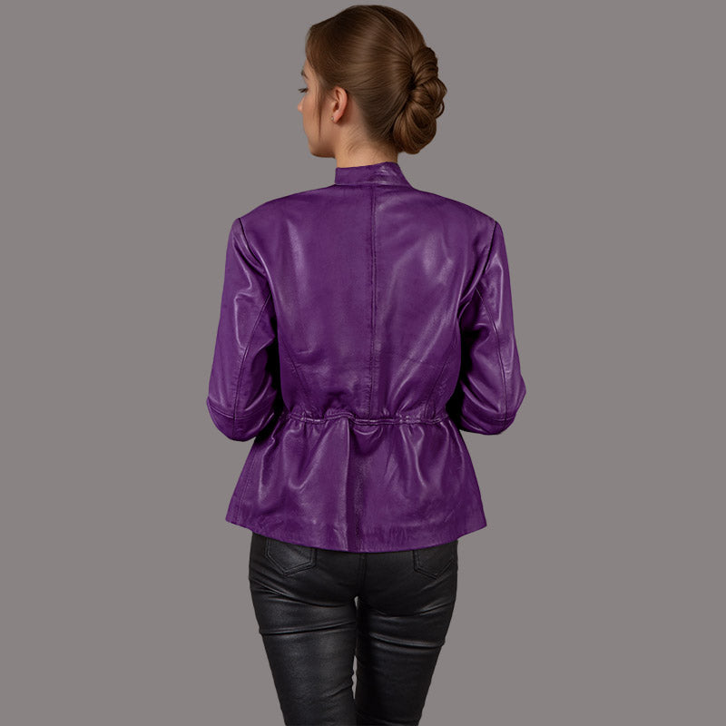 Women's Leather Jacket with Shirred Waist CITYSLEEK