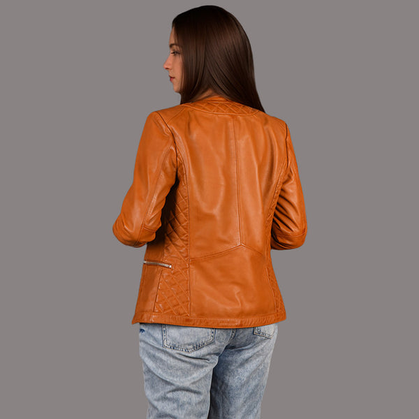 Women Collarless Quilted Leather Jacket DUSKLIGHT