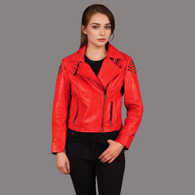 Studded Leather Biker Jacket for Women RAVENSHAW