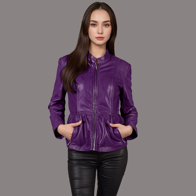 Women's Leather Jacket with Shirred Waist CITYSLEEK