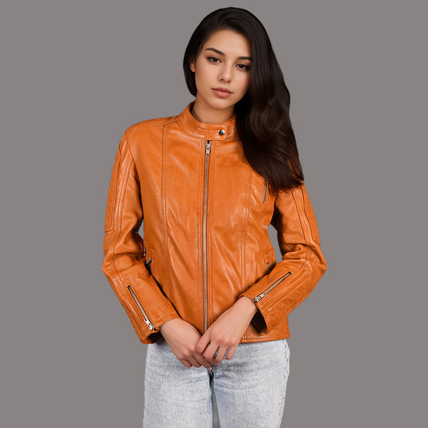 Women Leather Biker Jacket SEDBERGH