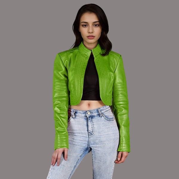 Women Cropped Leather Jacket HARLEE