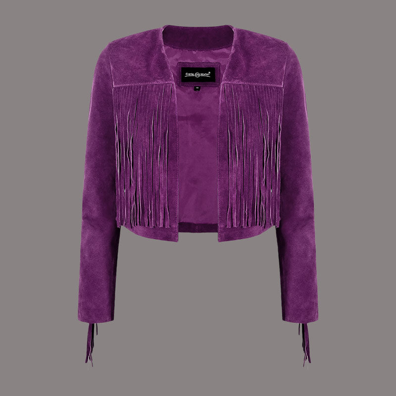 Cropped Leather Fringe Jacket in VAQUERO