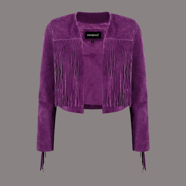 Cropped Leather Fringe Jacket in VAQUERO