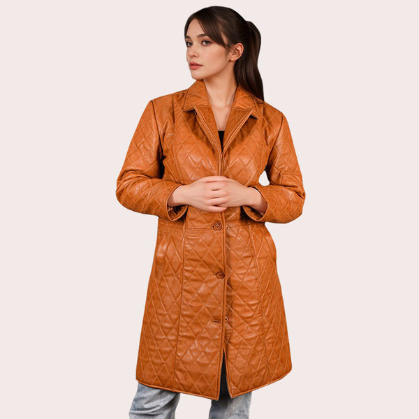 Women's Single Breasted Quilted Leather Coat ADORED