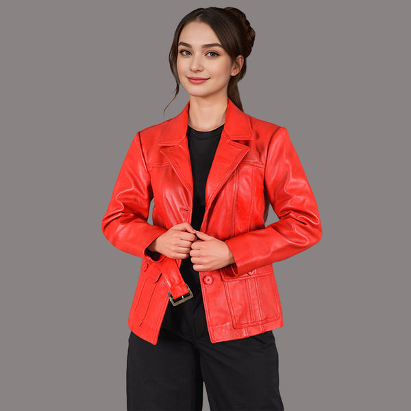 Women's Leather Blazer with Belt LARCHMONT