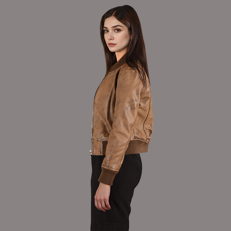 Women Leather Bomber Jacket COVINTON