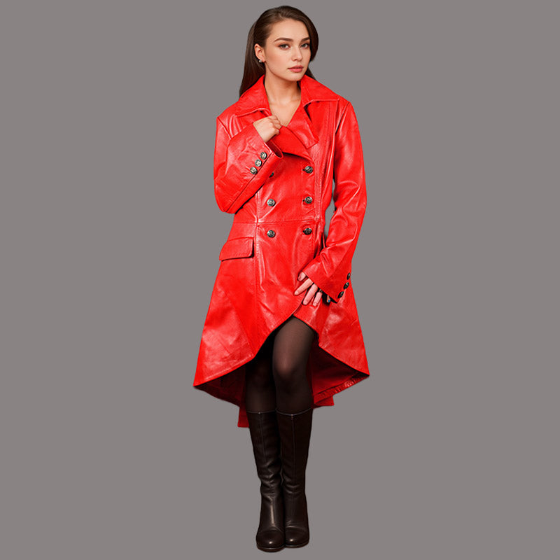 Women's Red Leather Coat