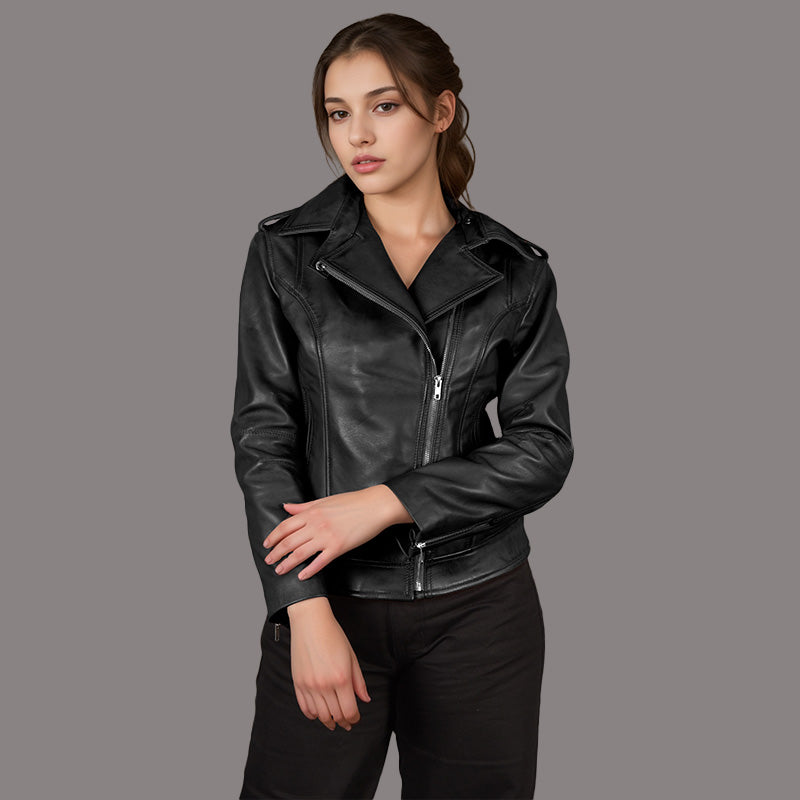 Women Leather Biker Jacket WINSTED