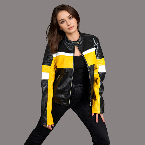 Women Leather Biker Racer Jacket WILLOWVALE