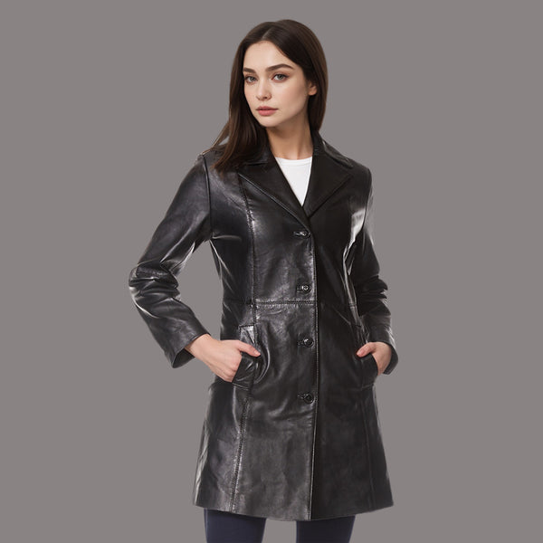 Women Single Breasted Leather Trench Coat MABEL